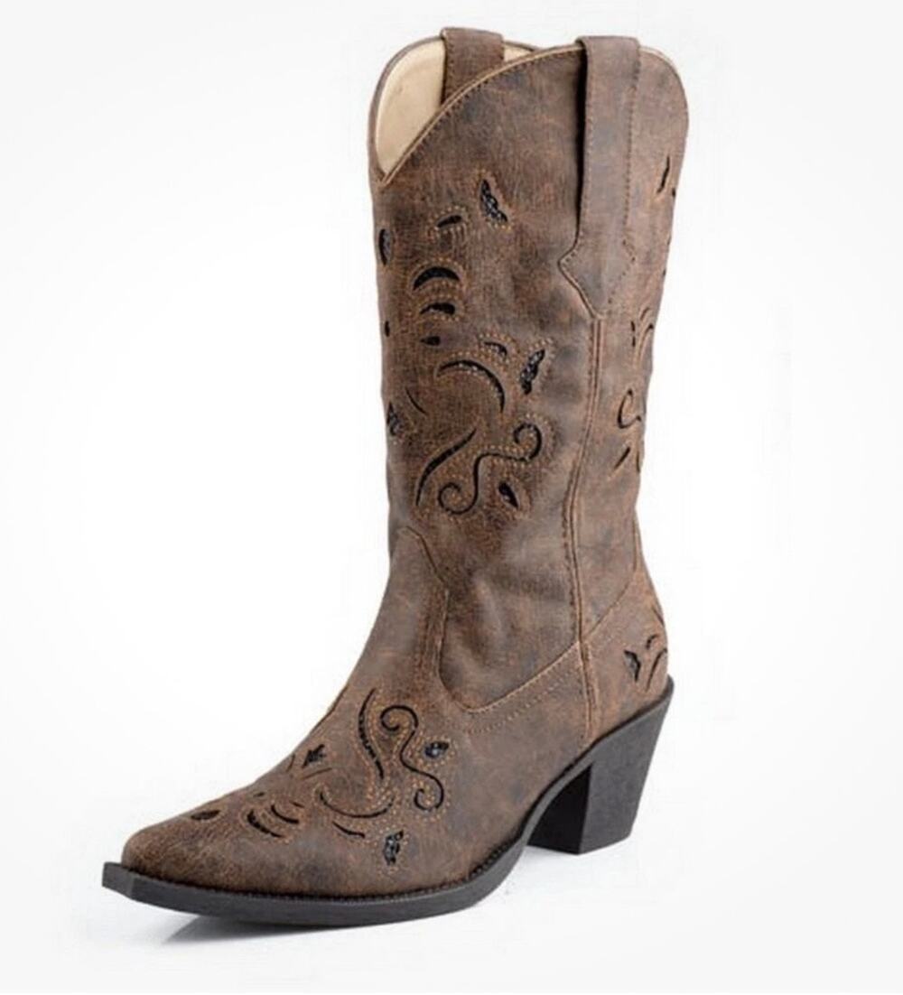 Roper Brown & Black Glitter Western Boots, Women's Size 6.5 festival